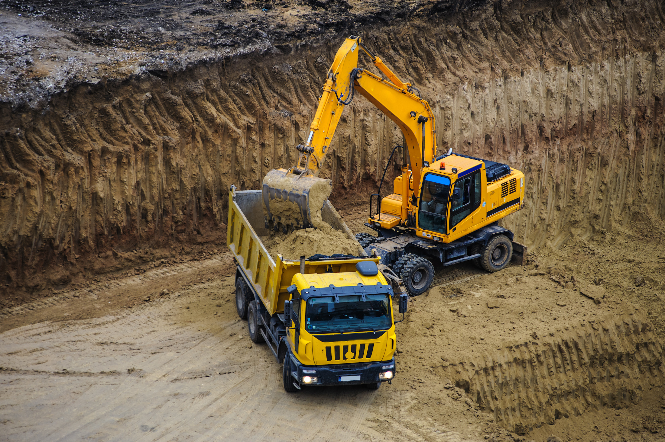 bulldozer and excavator truck